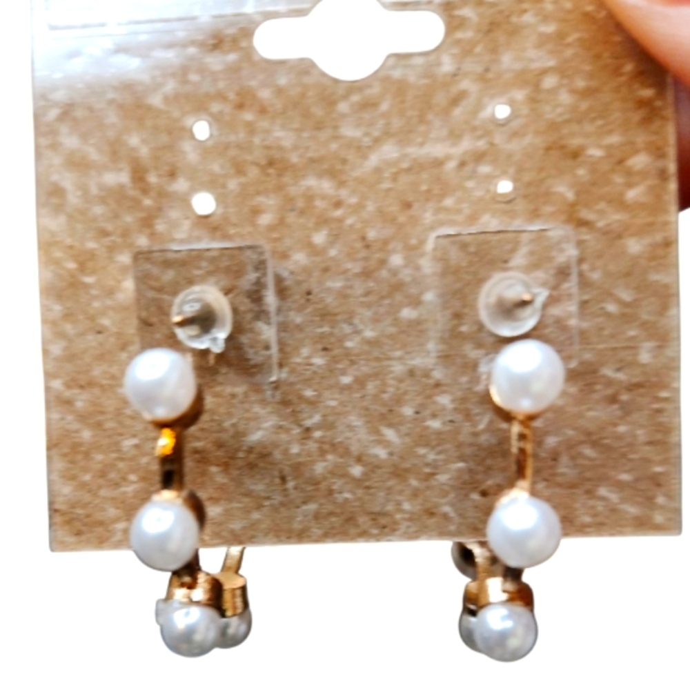 Gold and Pearl Accent Hoop Earrings - Picture 3 of 3